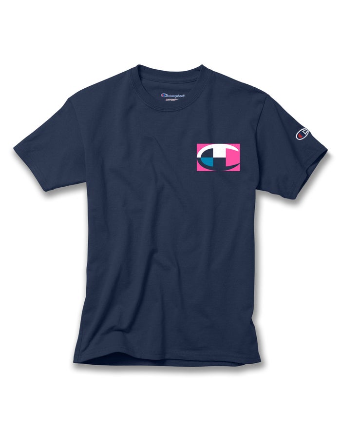 Champion Cotton Retro Colorblock Logos - Poikien Laivastonsininen T-Paita - Suomi 1754903-PY